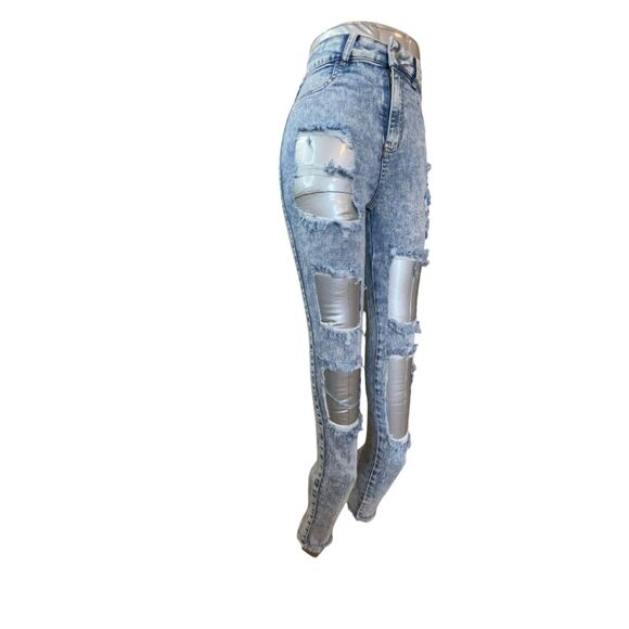 Forever 21 Jeans Women 24 Mid Rise Distressed Destroyed Skinny Stretch (W20 L27) - Picture 3 of 16